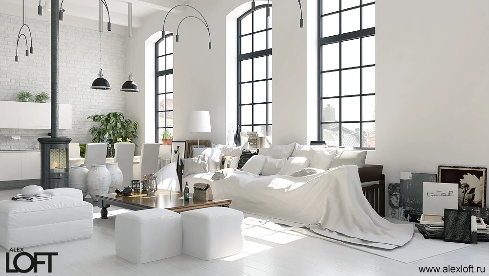 Лофт интерьер в белом цвете