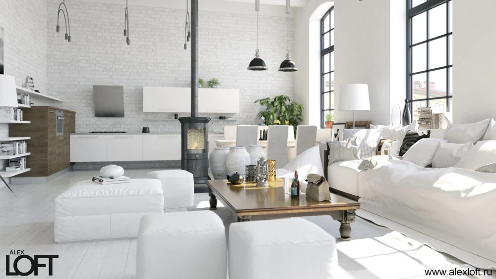 Лофт интерьер в белом цвете