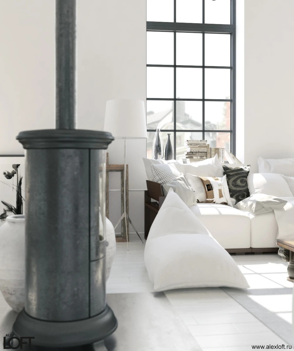 Лофт интерьер в белом цвете