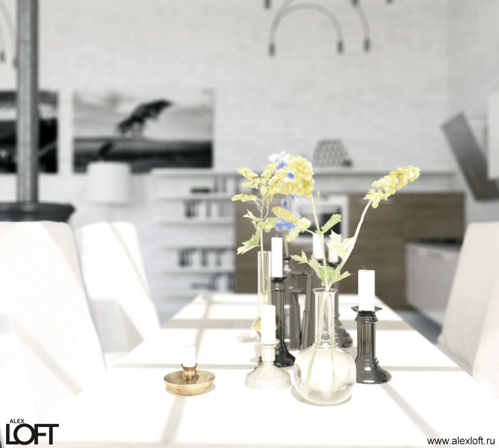 Лофт интерьер в белом цвете