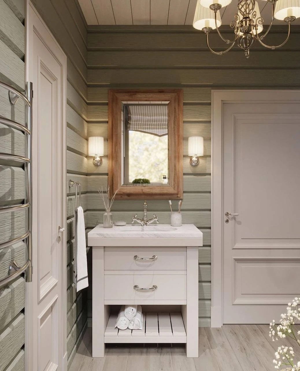 Санузел в доме из клееного бруса