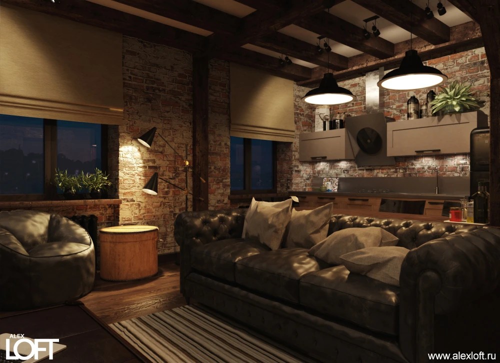 Интерьер квартиры в стиле лофт, Москва