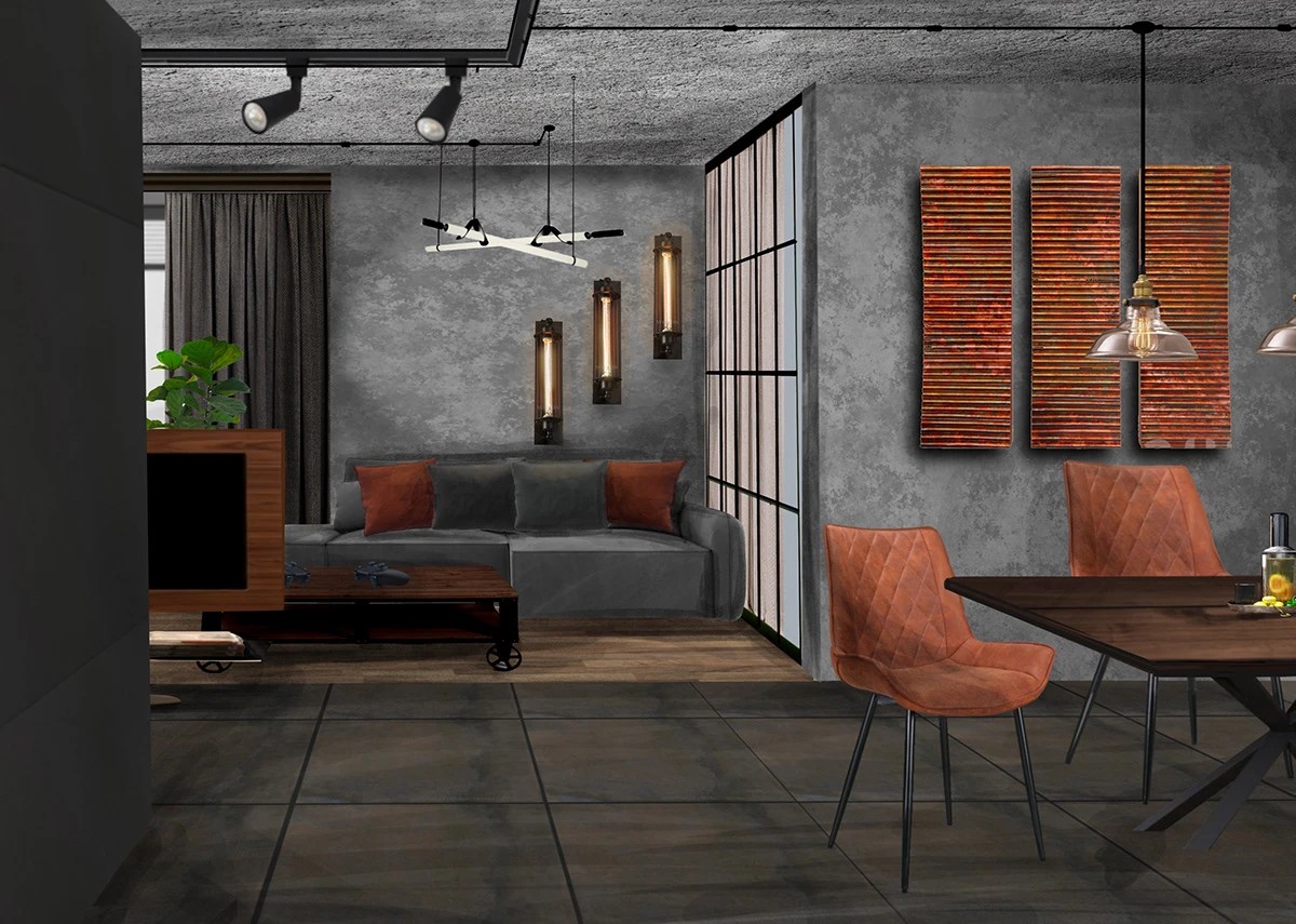 Дизайн интерьера квартиры в стиле Индастриал