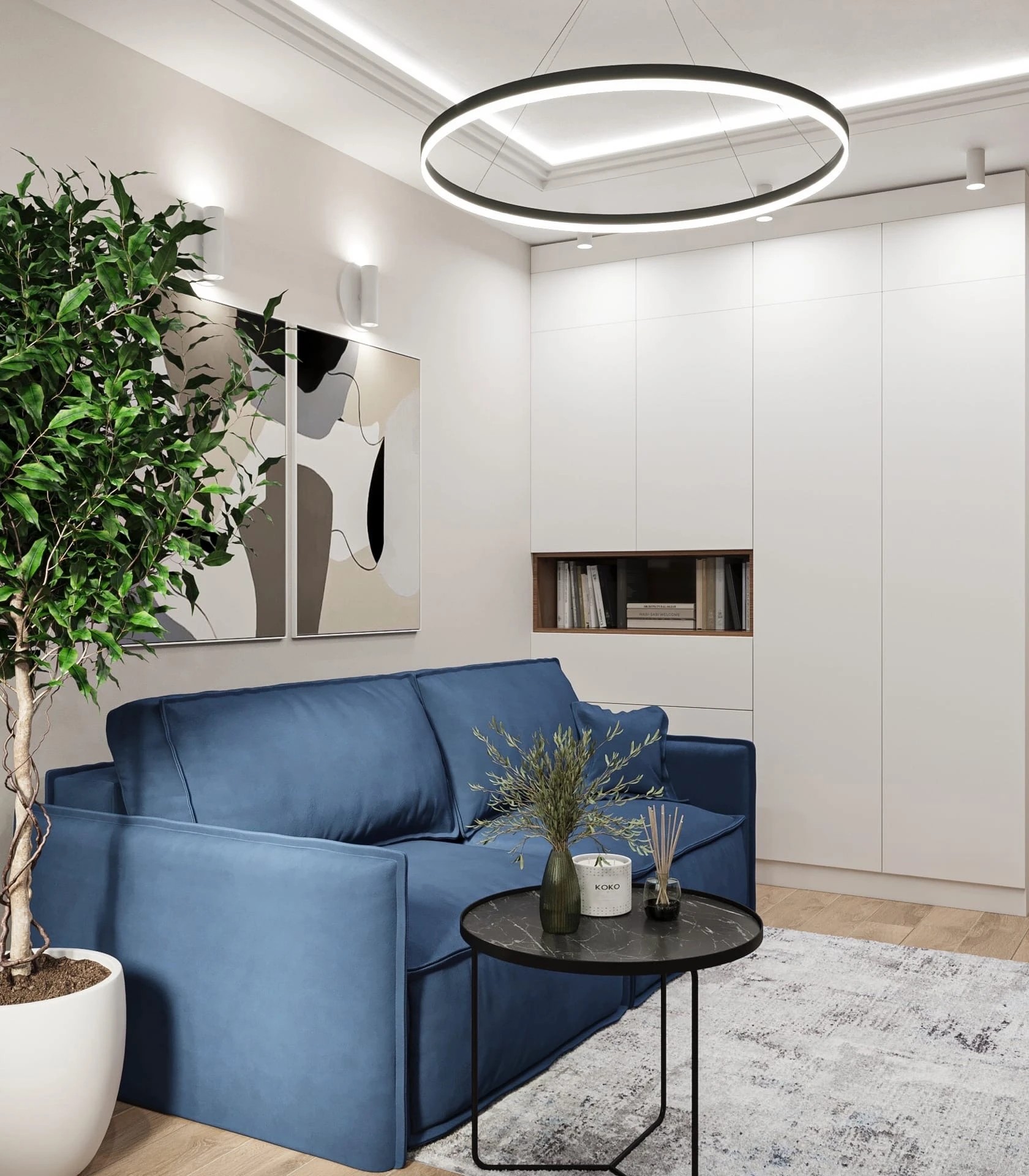 Проект квартиры  с акцентами синего цвета