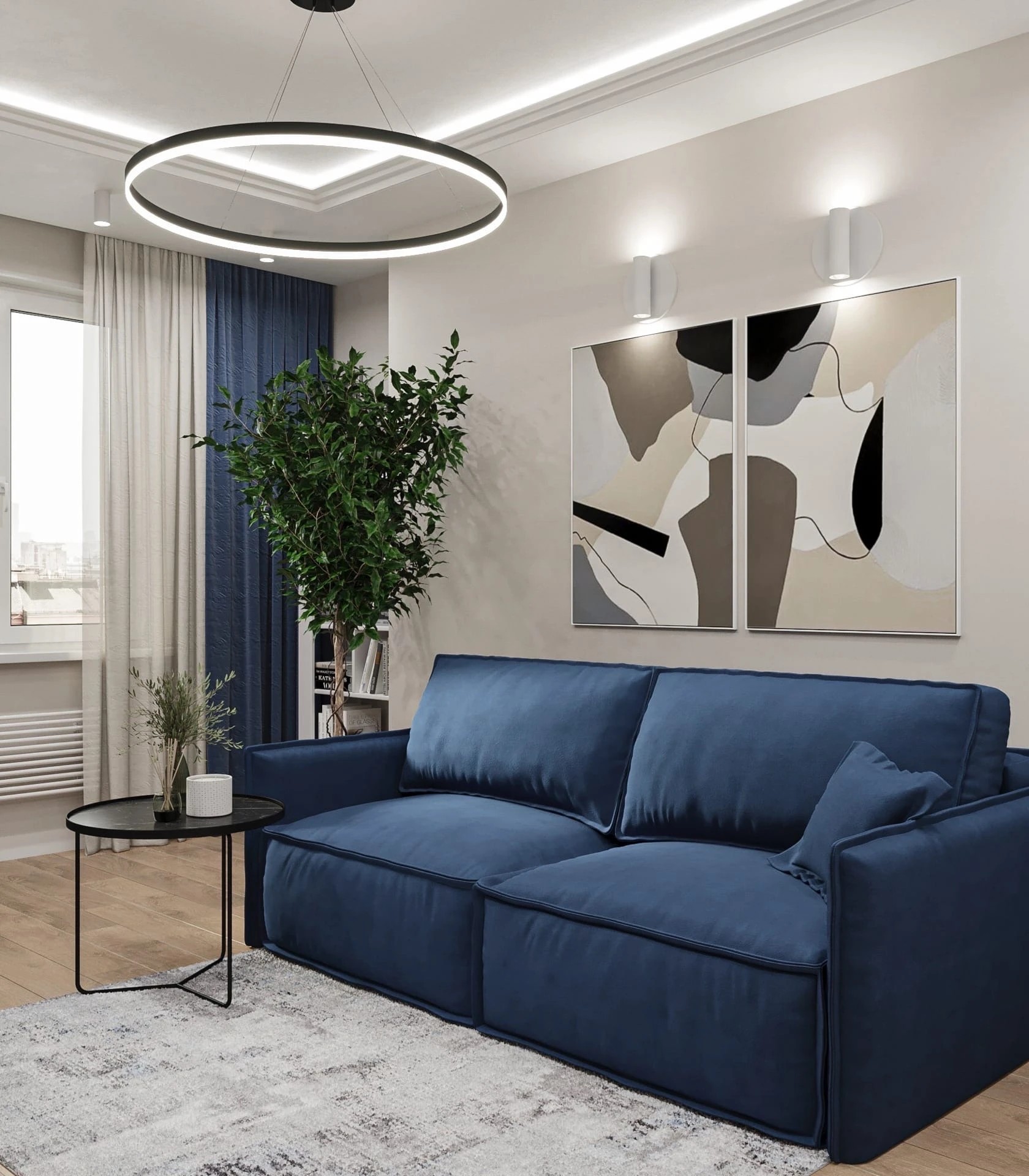 Проект квартиры  с акцентами синего цвета