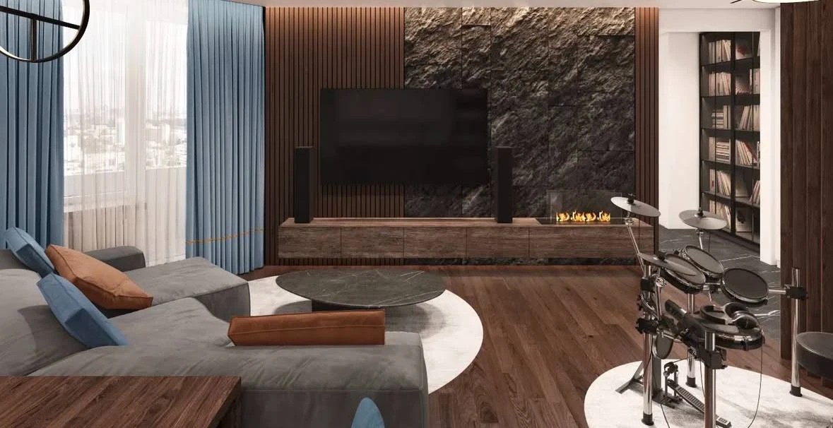 Квартира с имитацией скалы