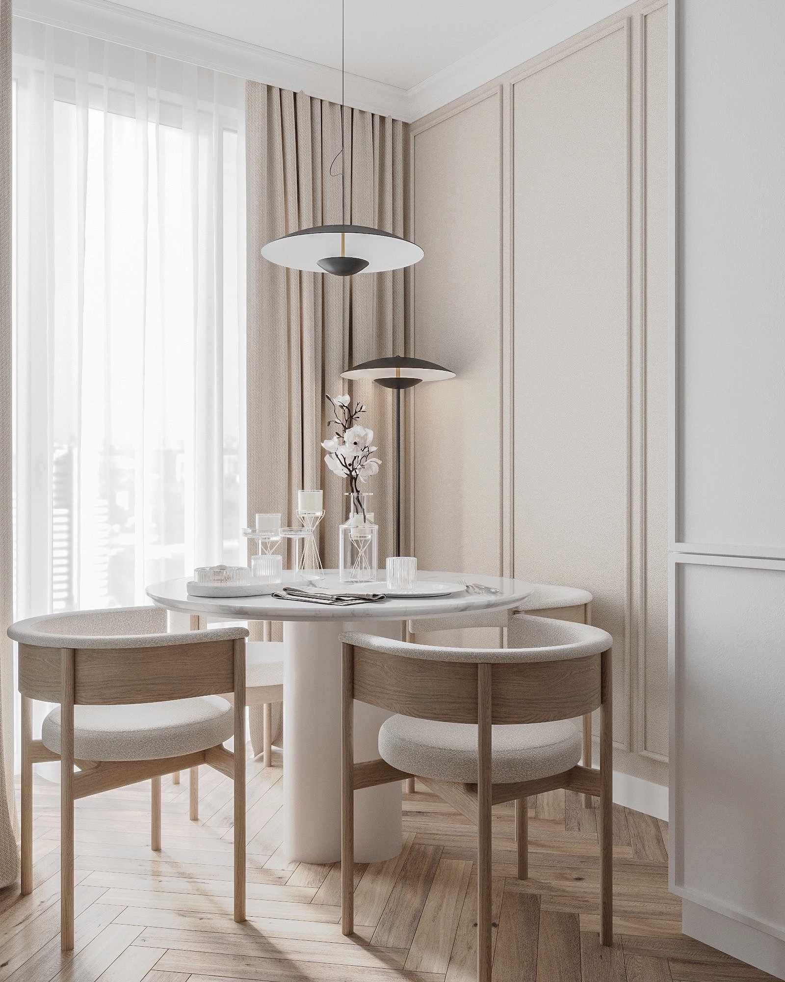 Кухня- гостиная в нежных тонах