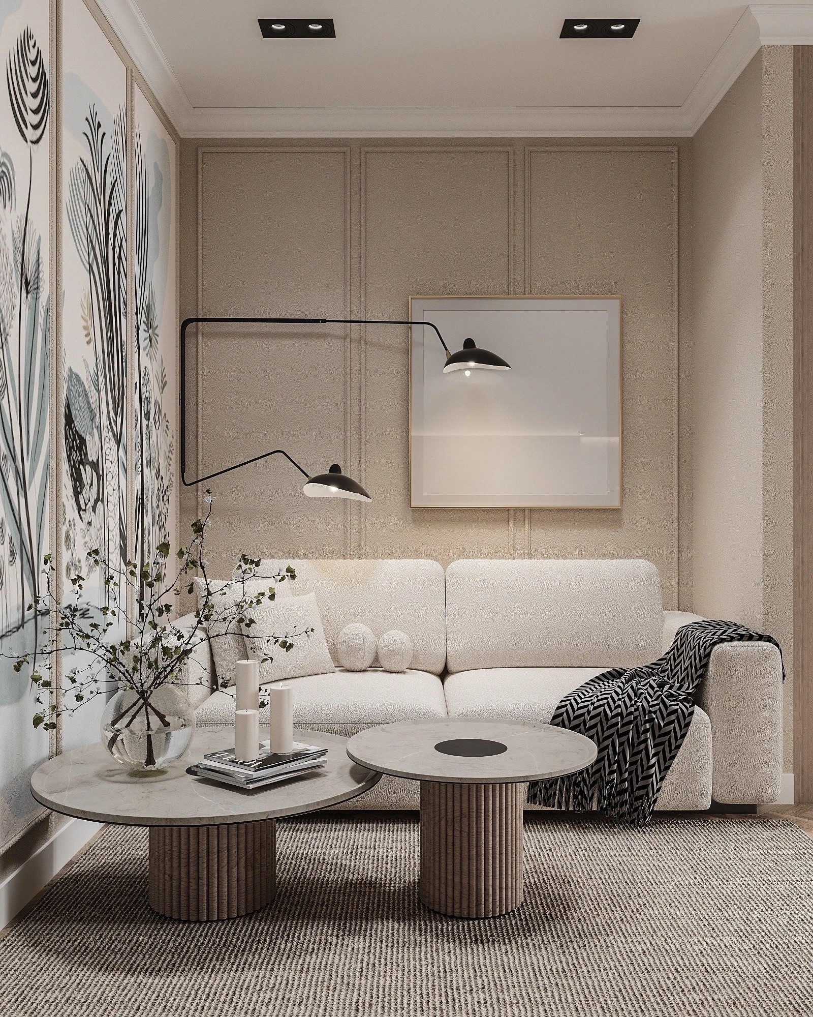 Кухня- гостиная в нежных тонах