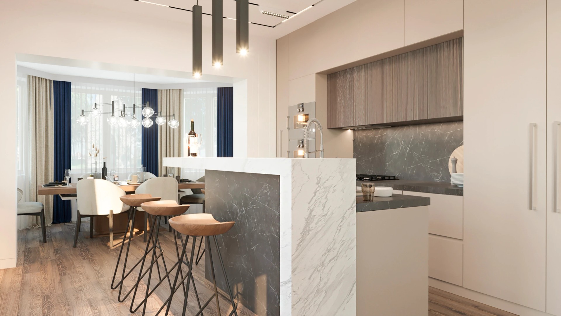 Дизайн загородного дома в современном стиле 1-й этаж