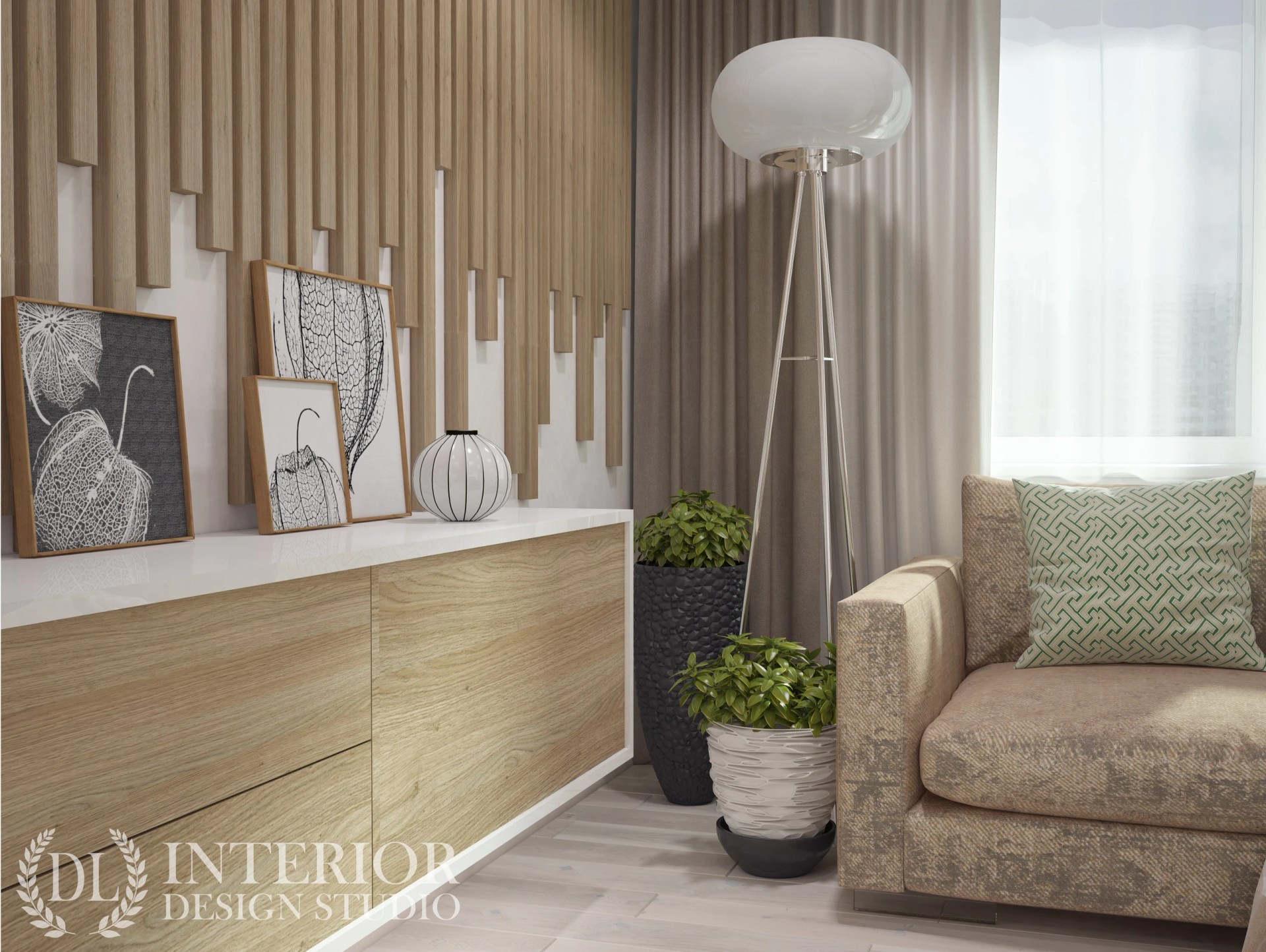 Современный дизайн гостиной с элементами эко-стиля