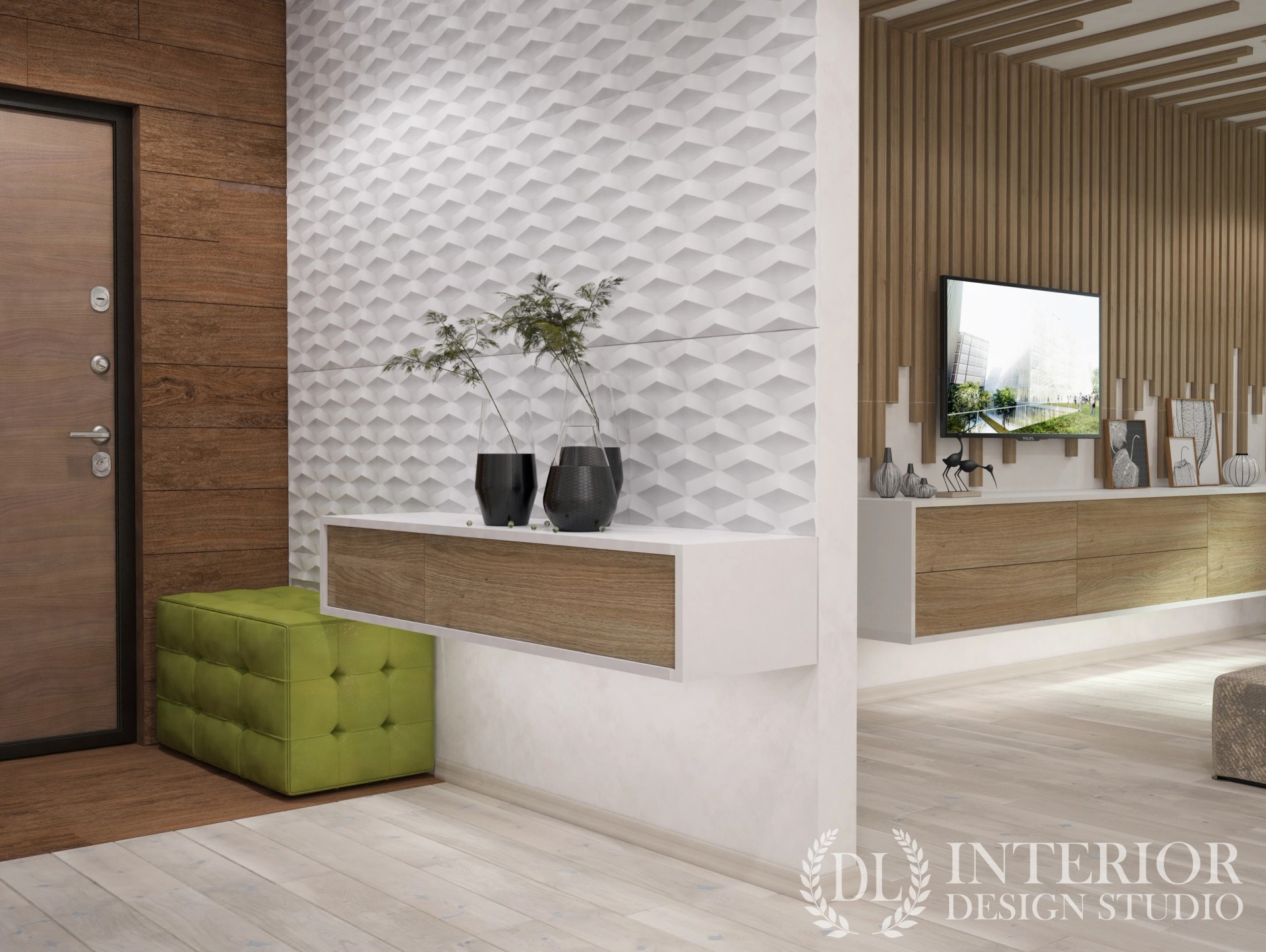 Современный дизайн гостиной с элементами эко-стиля