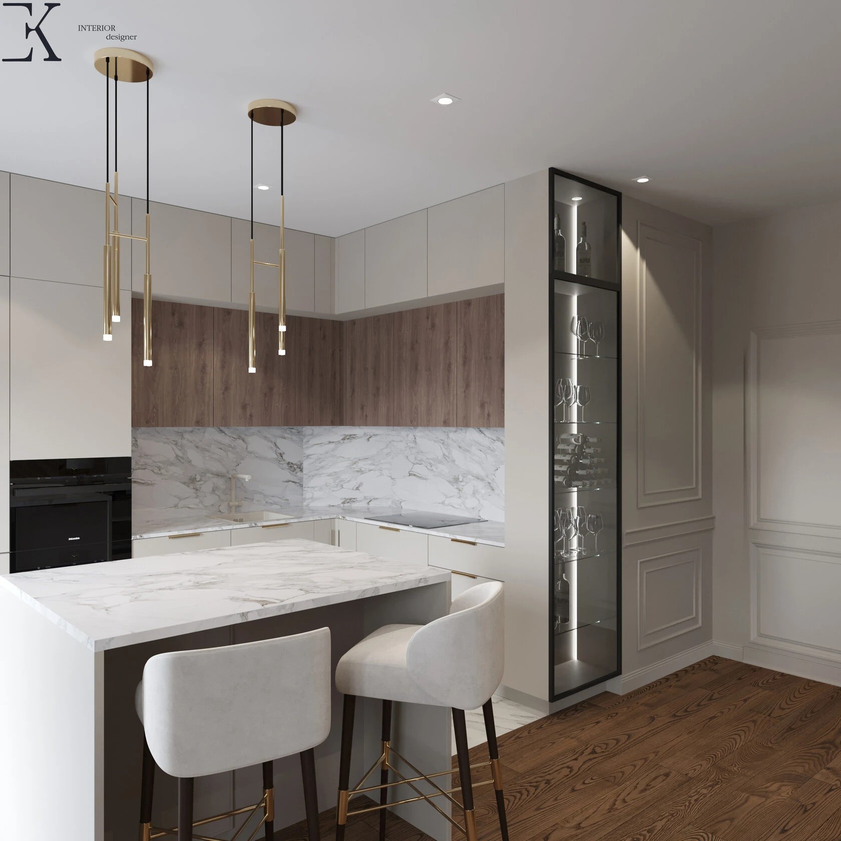 Проект квартиры 178 м2Кухня-гостиная площадью 39м2