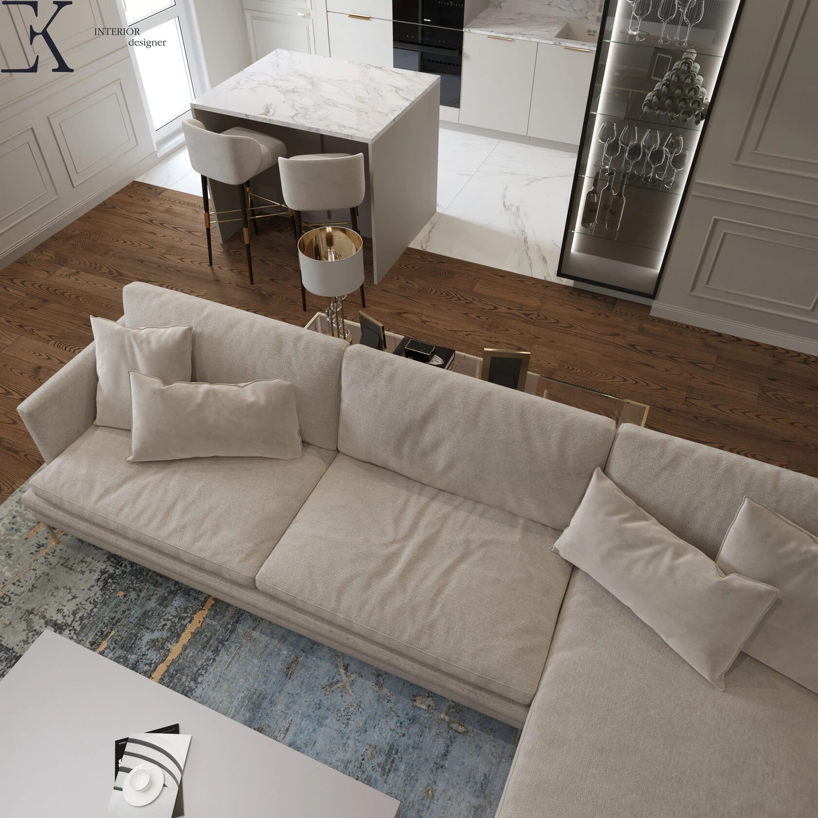 Проект квартиры 178 м2Кухня-гостиная площадью 39м2