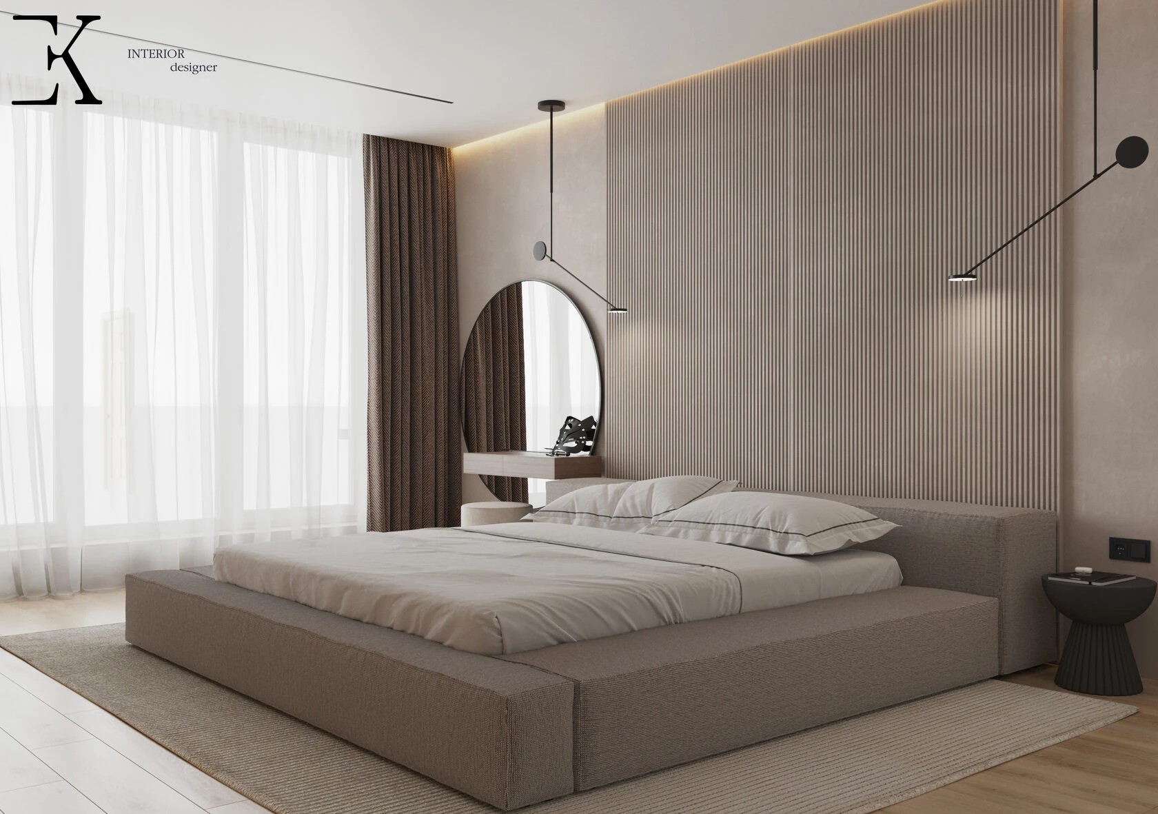 Проект квартиры 85 м2
Спальня в стиле минимализм площадью 24м2