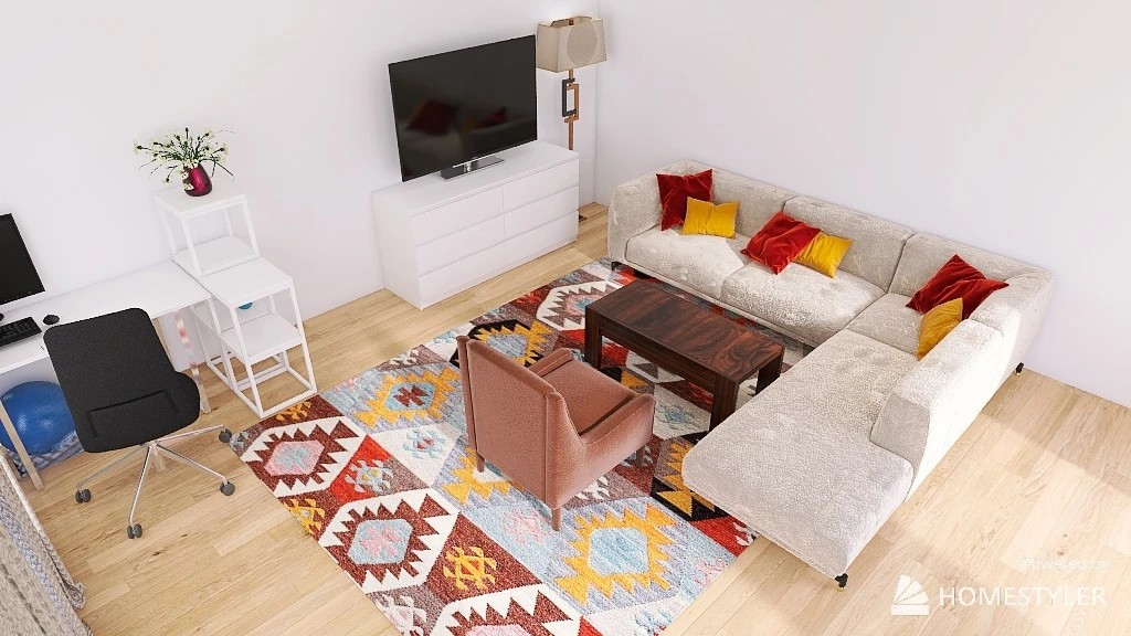 Преображение гостиной с рабочим местом.