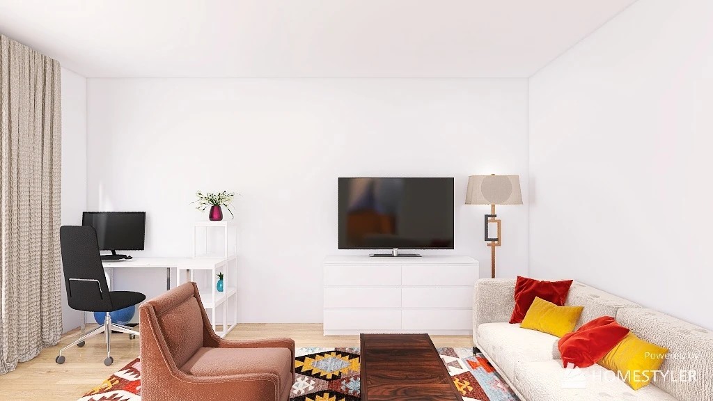 Преображение гостиной с рабочим местом.