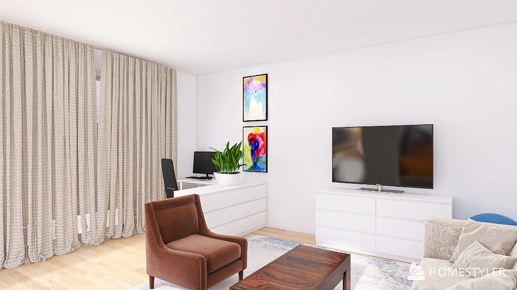 Преображение гостиной с рабочим местом.