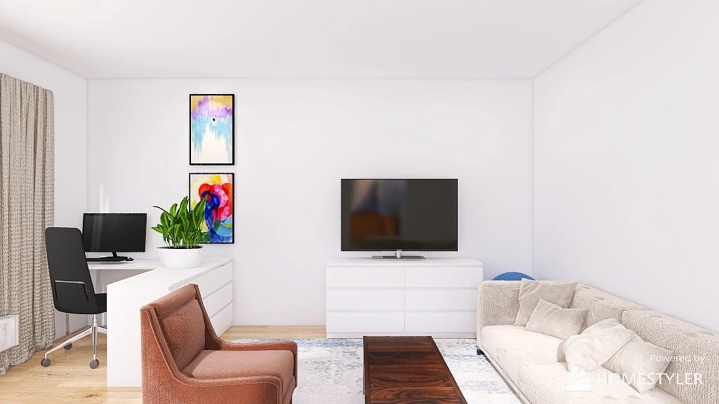 Преображение гостиной с рабочим местом.