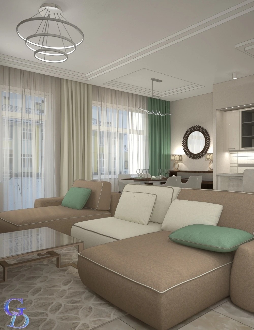 Дизайн-проект гостиной в загородном таунхаусе