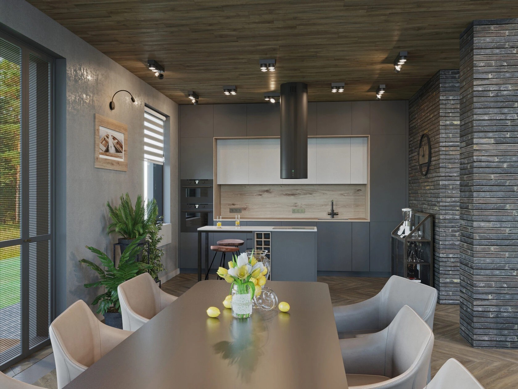 Общие зоны квартир и загородных домов: гостиные, кухни, столовые