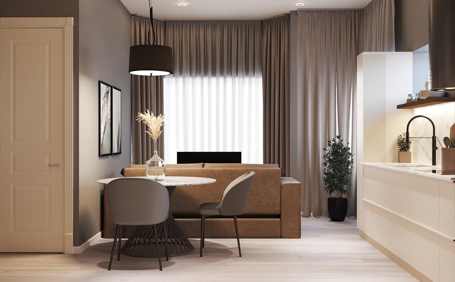 Kitchen living room in a modern style