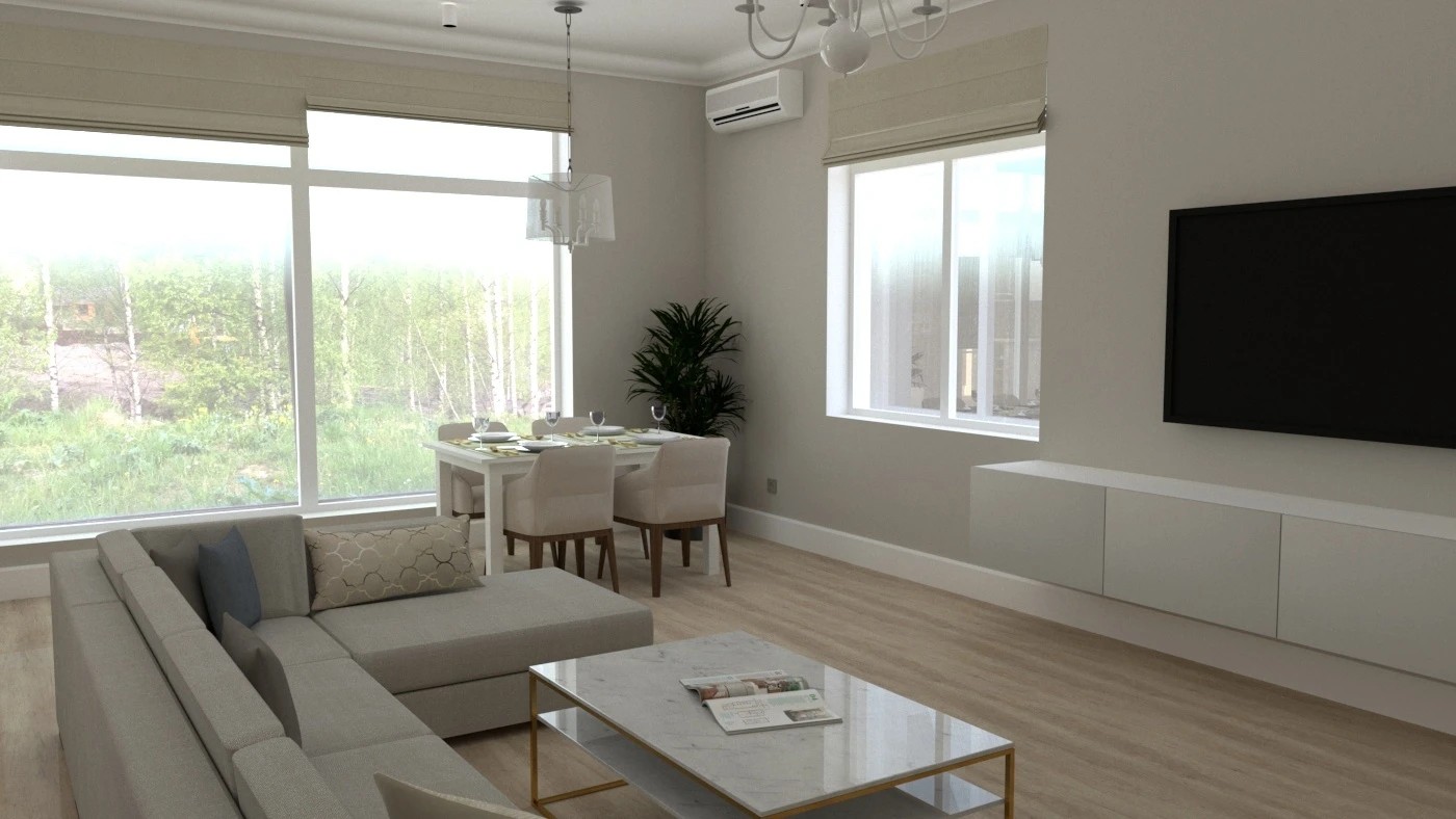 Кухня-гостиная 38 кв.м. в частном доме в д. Хязельки для молодой девушки с прекрасным видом из окна на березовую рощу и овраг