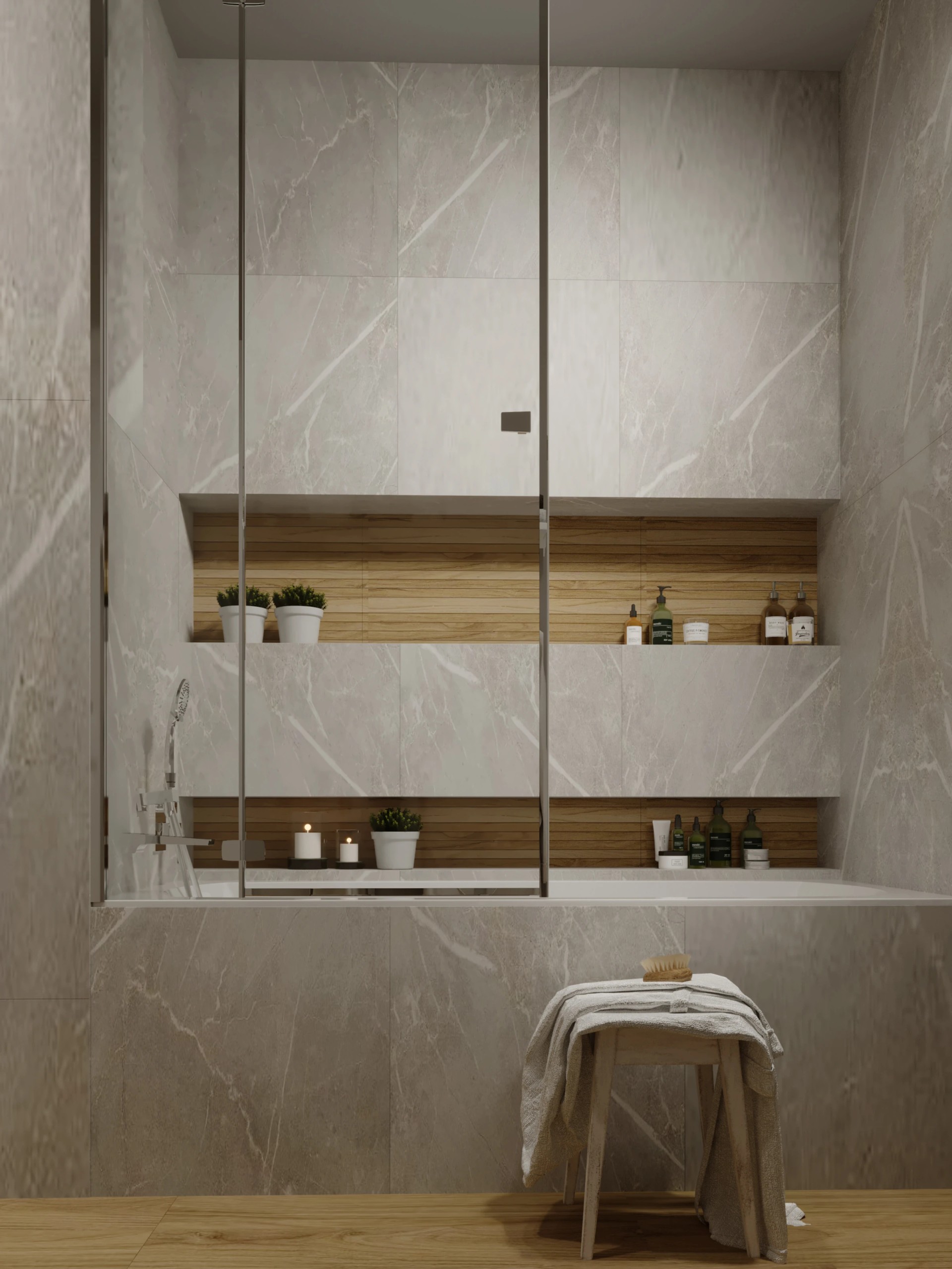 Два санузла, гардеробная, гостиная -кухня.