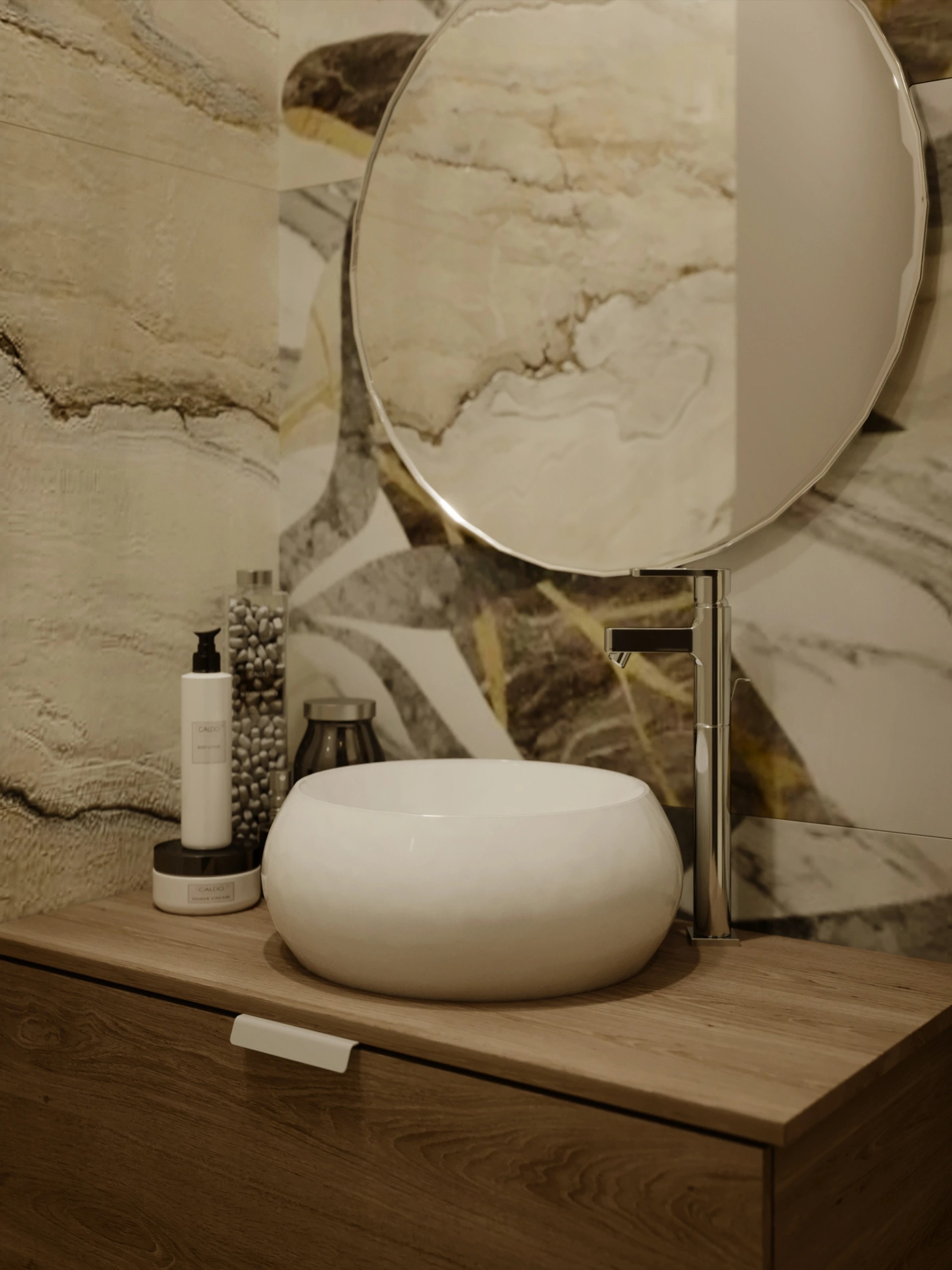 Два санузла, гардеробная, гостиная -кухня.