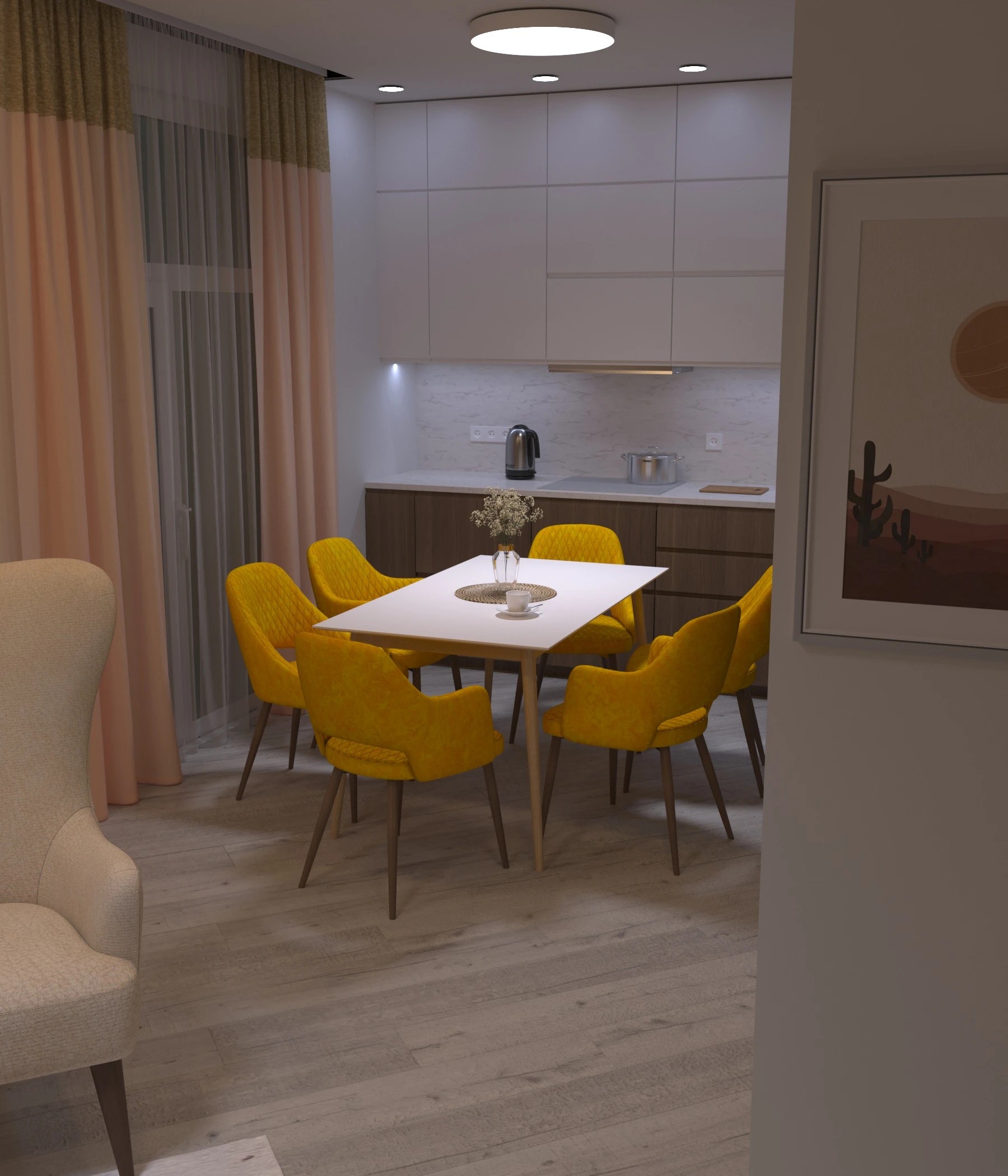 Дизайн квартиры, Кушелевская дорога (кухня, гостинная, прихожая)