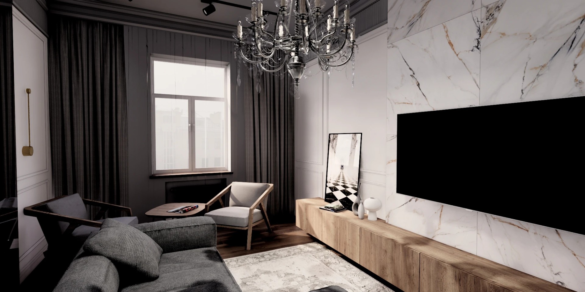 Трехкомнатная квартира в самом сердце Петербурга (Визуализация)