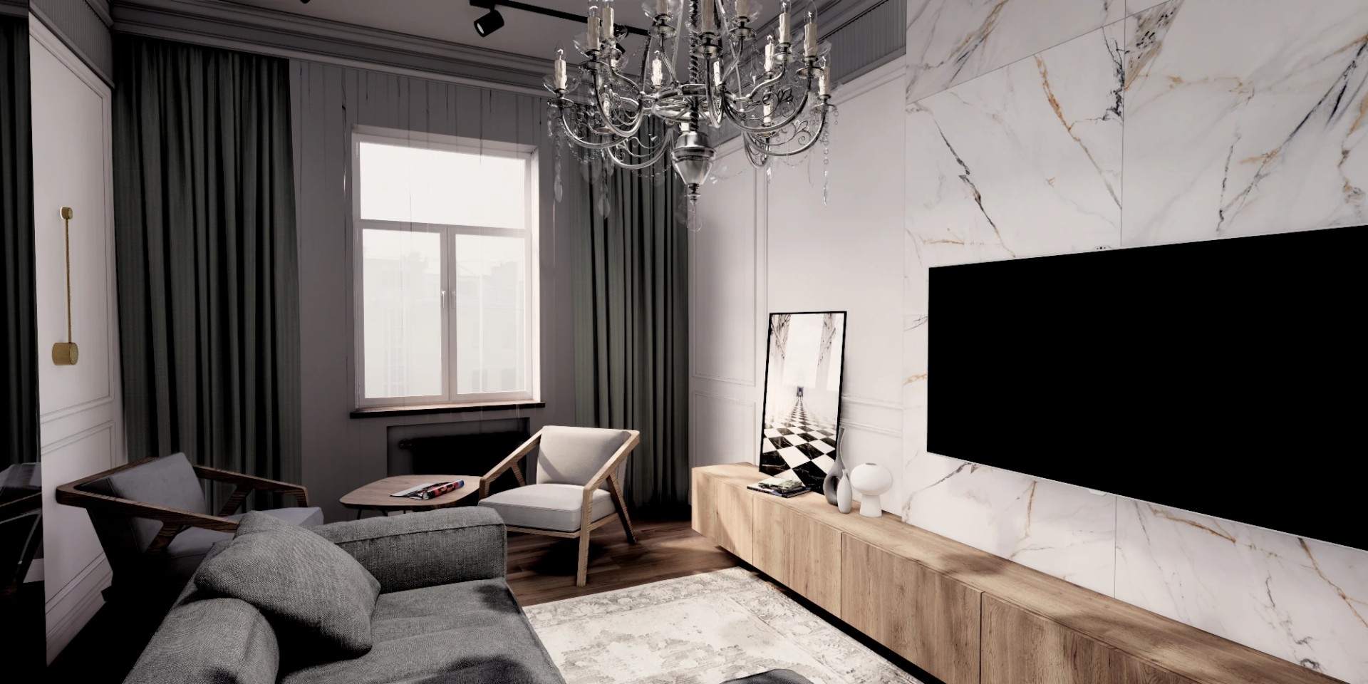 Трехкомнатная квартира в самом сердце Петербурга (Визуализация)