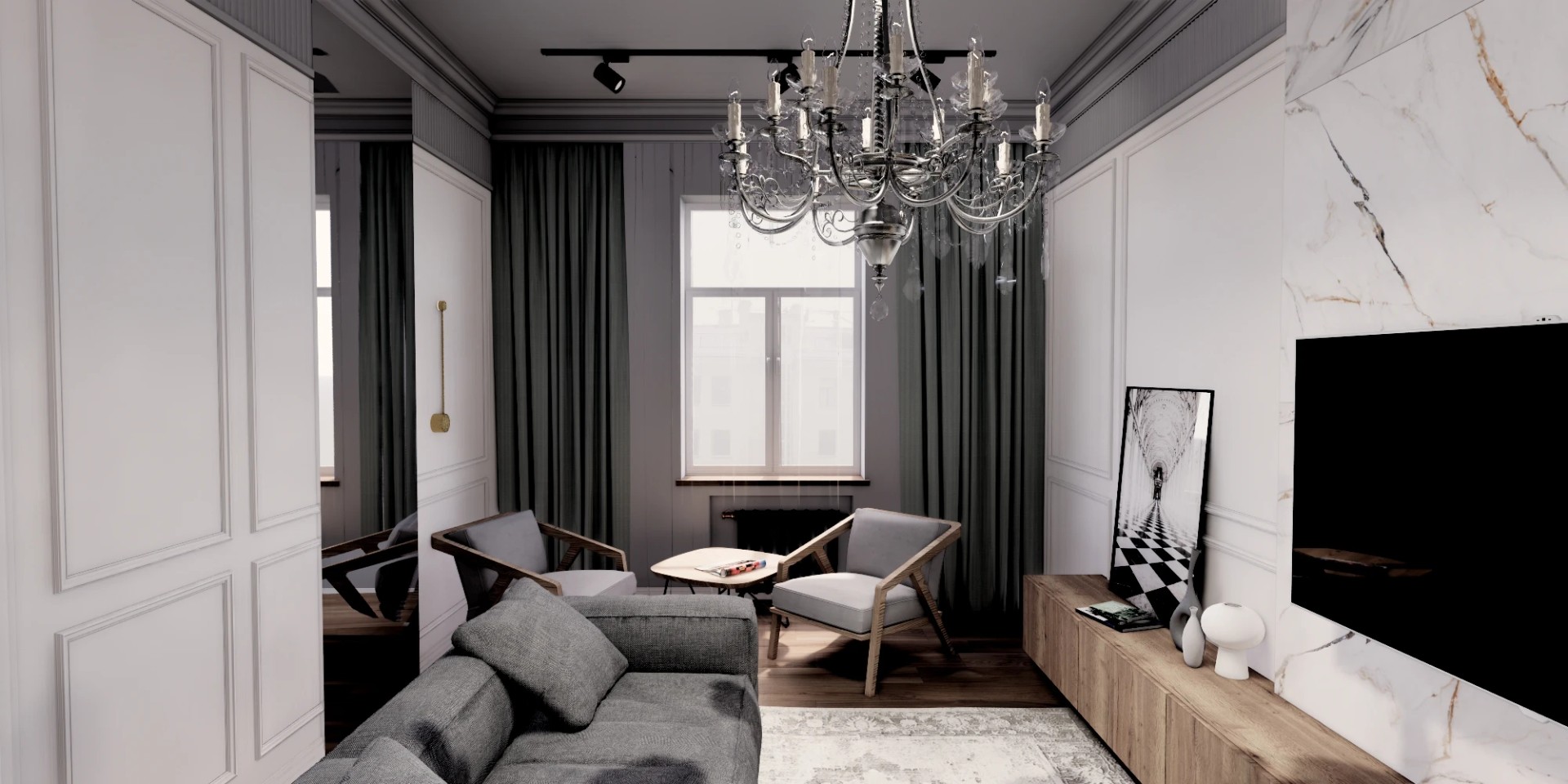 Трехкомнатная квартира в самом сердце Петербурга (Визуализация)