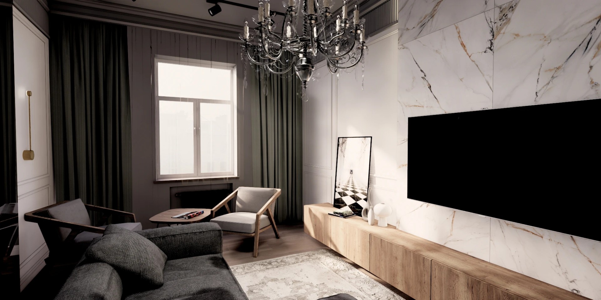 Трехкомнатная квартира в самом сердце Петербурга (Визуализация)