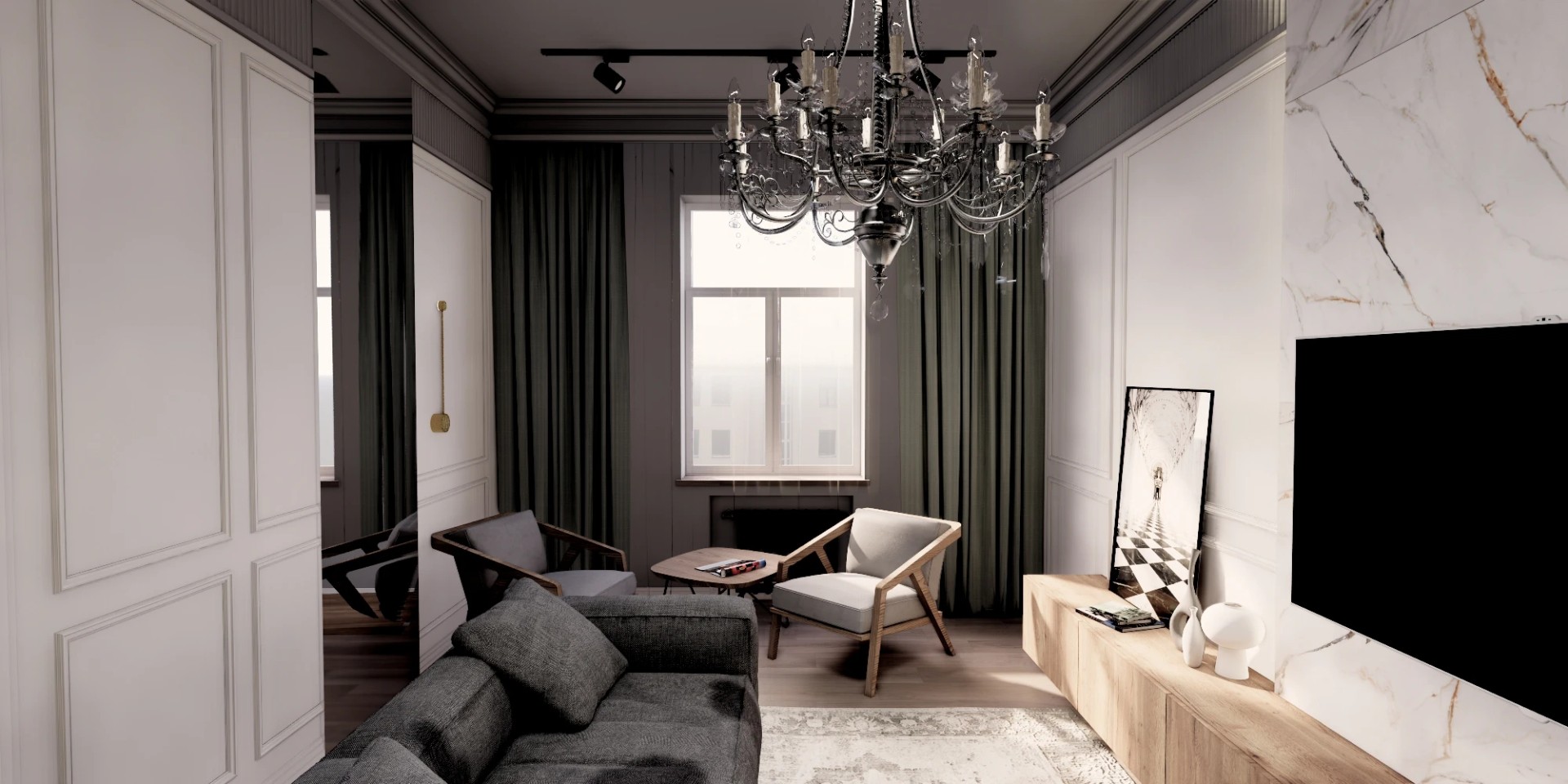 Трехкомнатная квартира в самом сердце Петербурга (Визуализация)