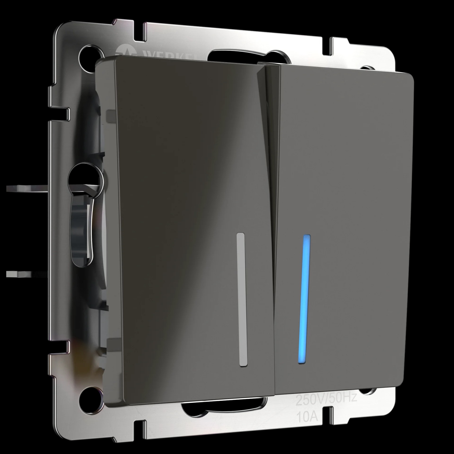 Выключатель Werkel Серо-коричневый WL07-SW-2G-2W-LED/Выключатель двухклавишный проходной с подсветкой (серо-коричневый)