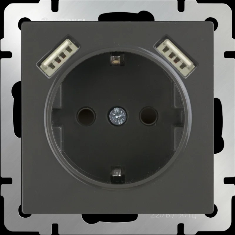 Розетка Werkel Серо-коричневый WL07-SKGS-USBx2-IP20 / Розетка с заземлением, шторками и USBх2 (серо-коричневый)