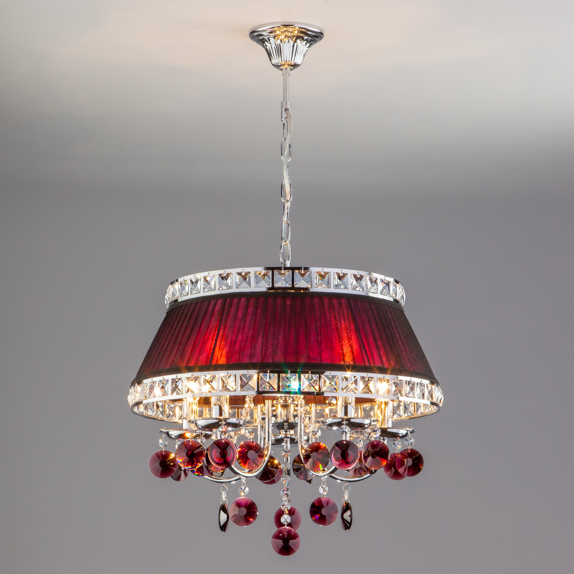 Подвесная люстра Eurosvet 3636 3636/5 хром/гранатовый хрусталь Strotskis
